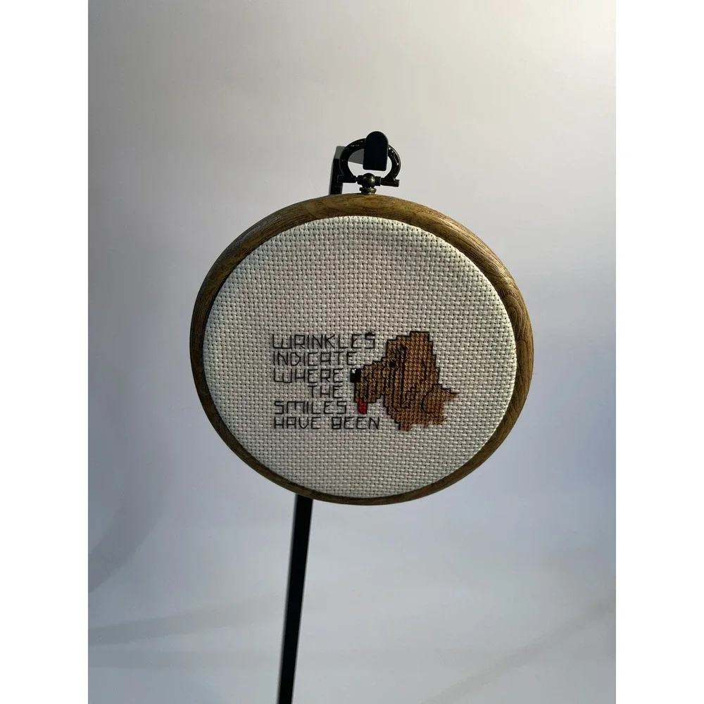 Vintage Wrinkles And Smiles Wall Plaque For Fun Cute Saying With Dog Crochet